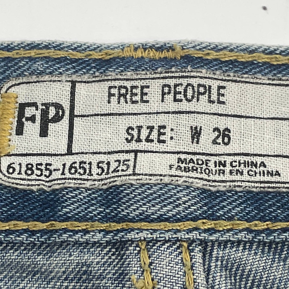 Free People Jean Shorts Womens 26 Distressed High Waist Lace Trim Boho Festival - Picture 2 of 7